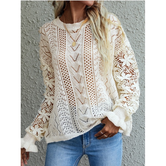 Sheer Hollow Out Knit Oversize Sweater - Picture 5 of 8